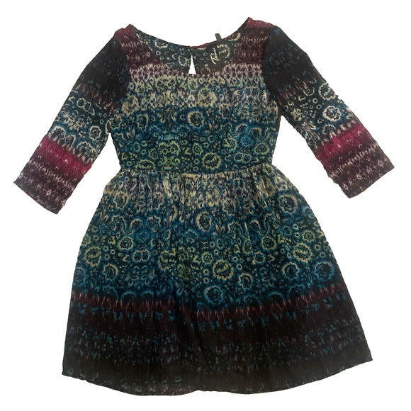 NWT TRIXXI JUNIOR'S 3/4 SLEEVE FLORAL SLIT BACK DRESS WITH BUILT IN LINER 7 - Picture 1 of 7